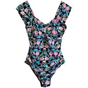 Caribbean Sand All Over Floral Garden Ruched Flattering One Piece Swimsuit 14